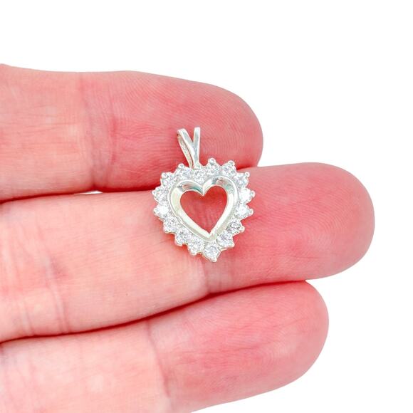 Vintage Sterling Silver 925 Cubic Zirconia Open Heart Pendant - Picture 1 of 7